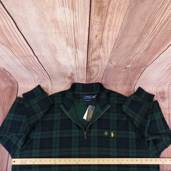 NWT Polo Ralph Lauren Estate Rib Mens 3XLT 1/4 Zip Green Tartan Plaid Sweater - Picture 14 of 15